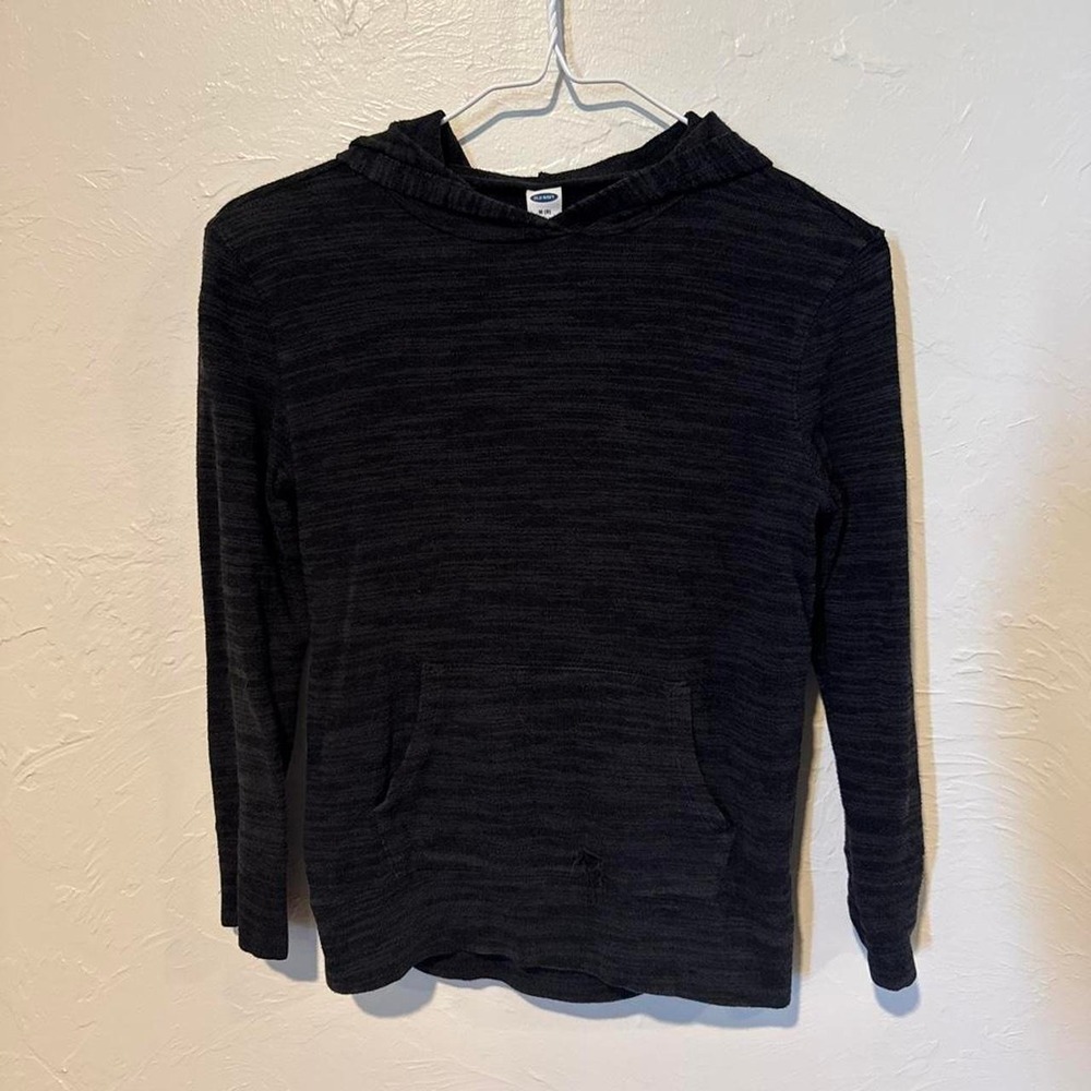 Old Navy Boys Medium 8 Black Grey Striped Long Sleeve Hoodie Pullover Pocket